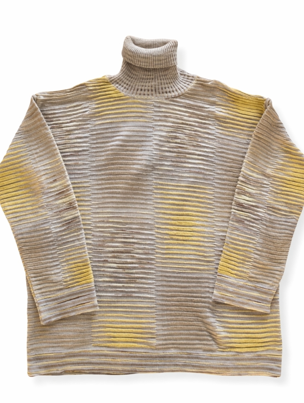 Missoni Beige, Gray, and Yellow Ribbed Turtleneck Sweater Size L/XL